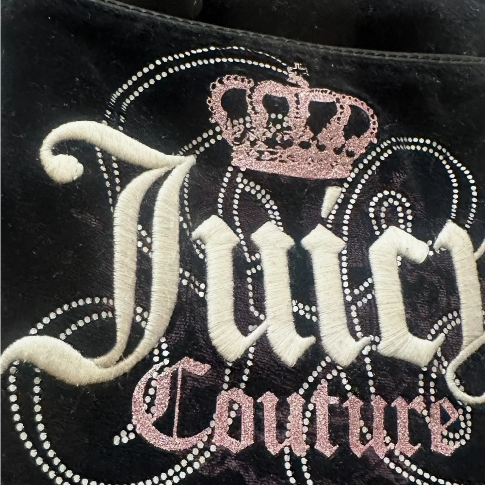 Juicy Couture Y2K Black Velour Crossbody Bag – 2011 Vintage Pink Sparkles - Picture 4 of 16
